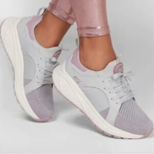 Skechers Bob's Light Gray and Soft Pink Sneakers